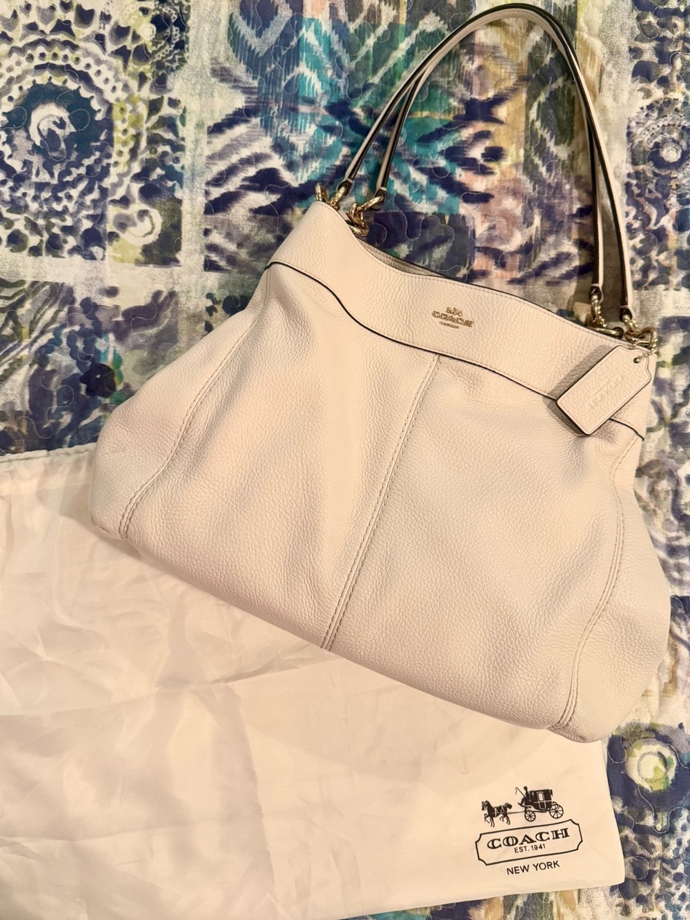 Coach Ivory Pebbled Leather Shoulder Bag with Gold Hardware-Excellent!
